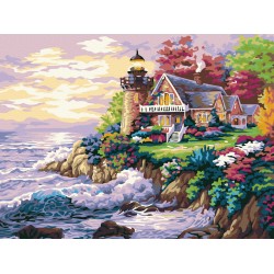 Рисуване по номера - Къща с фар до бурното море, 40х50см